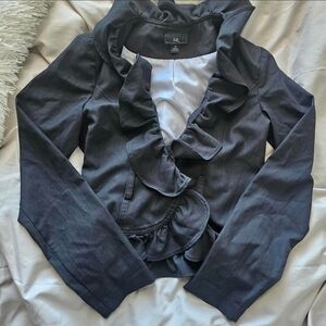 Byer California Charcoal Ruffled Blazer